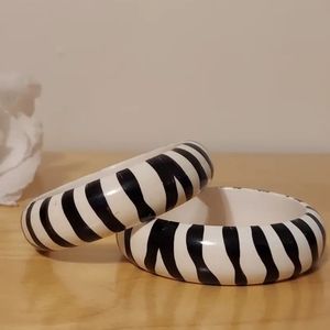 Vintage Set of Two Black and White Zebra Striped Bangle Bracelets